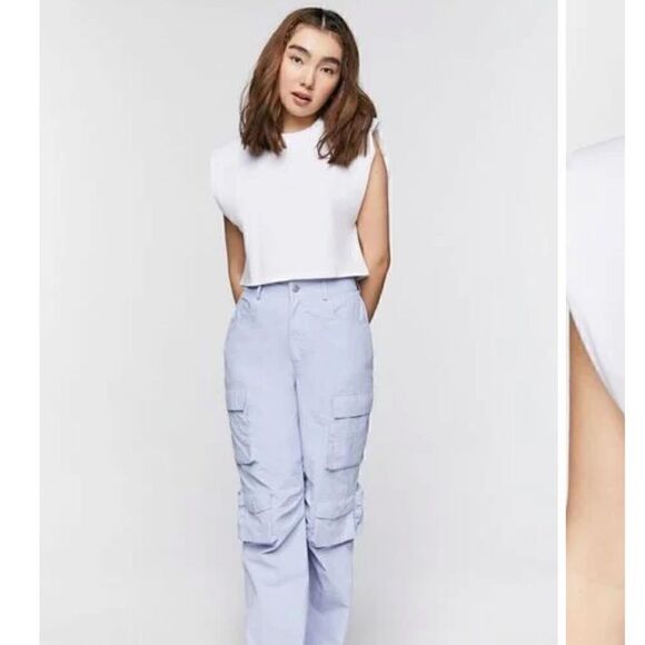 NWT Forever 21 Cropped Muscle Tee Tank White Casual Streetwear Knit Cotton - Picture 3 of 6